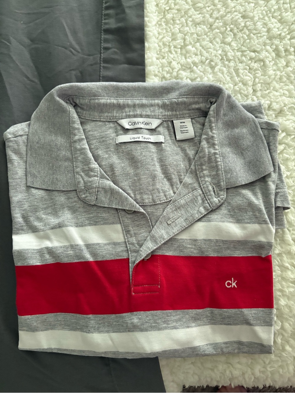 Calvin Klein Gray, White & Red Striped Polo